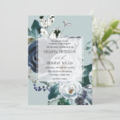 Iets Blue Boho Chic flower bruiloft Kaart (Staand voorkant)