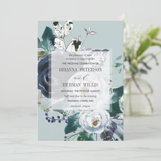 Iets Blue Boho Chic flower bruiloft Kaart (Staand voorkant)