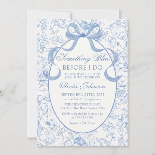 Iets Blue Bow Chinoiserie Vrijgezellenfeest Kaart (Voorkant)