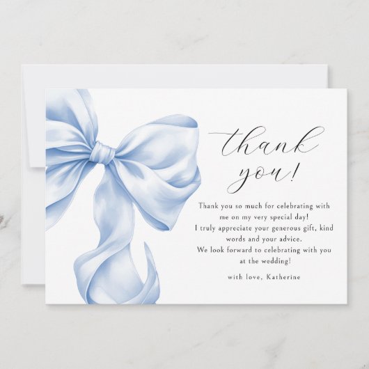 Iets Blue Bow Vrijgezellenfeest Bedankt Card (Voorkant)