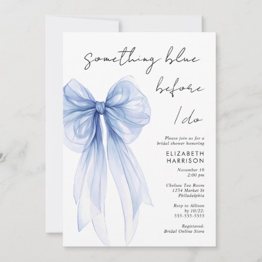 Iets Blue Bow Waterverf Vrijgezellenfeest Kaart (Voorkant)