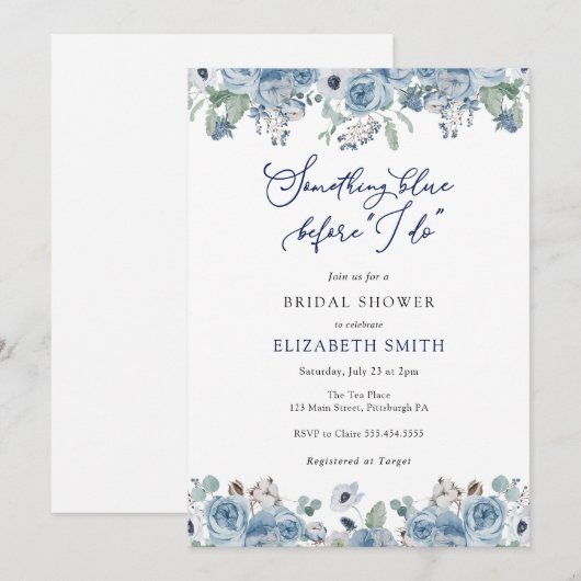Iets Blue Bridal Shower Invitation Kaart (Voorkant / Achterkant)