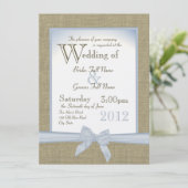 Iets Blue Burlap en Bow Country Wedding Kaart (Staand voorkant)