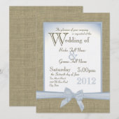 Iets Blue Burlap en Bow Country Wedding Kaart (Voorkant / Achterkant)