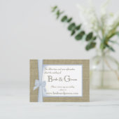 Iets Blue Burlap en Bow Wedding Web Info Informatiekaartje (Staand voorkant)