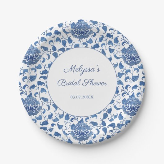 Iets Blue Chinoiserie Print Wedding Shower Papieren Bordje (Voorkant)
