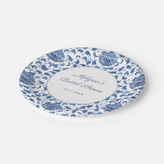 Iets Blue Chinoiserie Print Wedding Shower Papieren Bordje (Gekanteld)