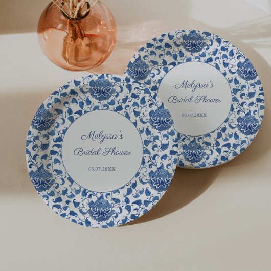 Iets Blue Chinoiserie Print Wedding Shower Papieren Bordje