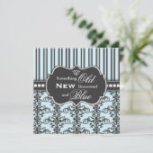 Iets Blue Damask & Stripe Vrijgezellenfeest Kaart (Staand voorkant)