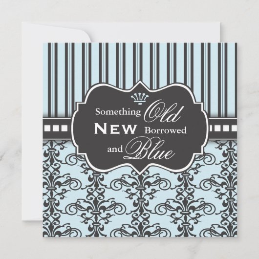 Iets Blue Damask & Stripe Vrijgezellenfeest Kaart (Voorkant)
