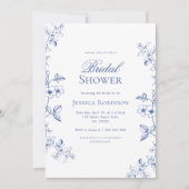 Iets Blue Drawn  Flowers Vrijgezellenfeest Kaart (Voorkant)