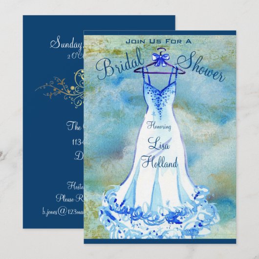 Iets Blue Floral - Bridal Shower Invitation Kaart (Voorkant / Achterkant)