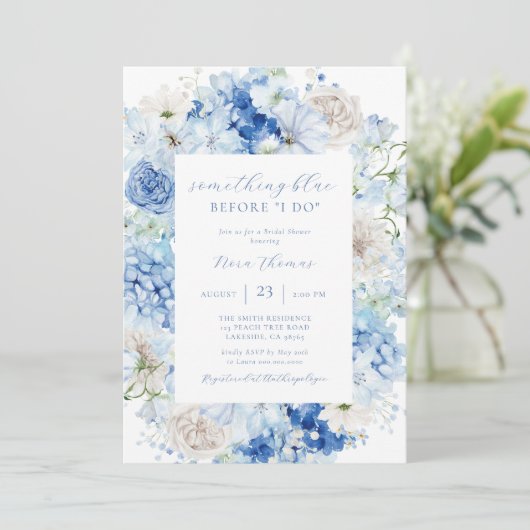 Iets Blue Floral Lijst Vrijgezellenfeest Kaart (Staand voorkant)