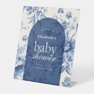 Iets Blue Floral Toile Baby shower Welkom Reclamebord Met Voetstuk