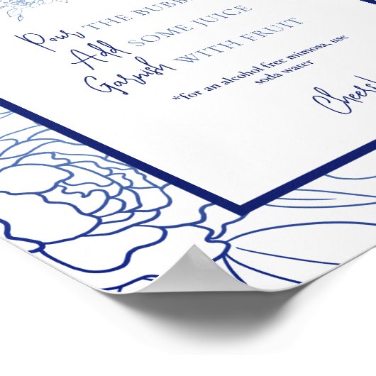 Iets Blue Floral Vrijgezellenfeest Mimosa Bar Poster (Hoek)