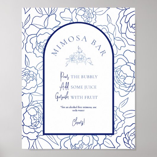 Iets Blue Floral Vrijgezellenfeest Mimosa Bar Poster (Voorkant)