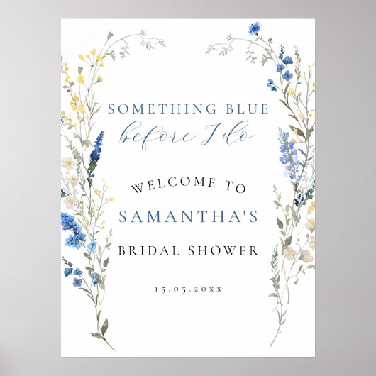 Iets Blue Floral Vrijgezellenfeest Welcome Sign Poster (Voorkant)