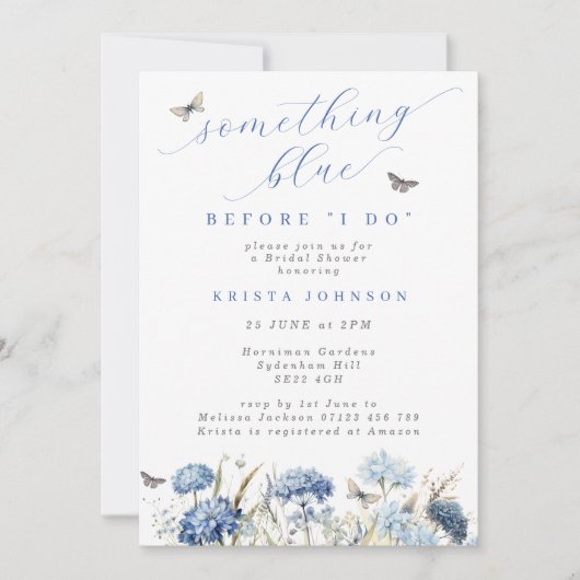 Iets Blue Flowers & Vlinders Vrijgezellenfeest Kaart (Voorkant)