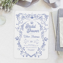Iets Blue Victoriaans Bridal Shower Invitation