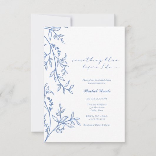 Iets Blue Wildflower Bridal Shower Invitation Kaart (Voorkant)