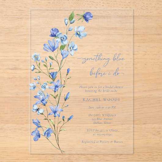 Iets Blue Wildflower Vrijgezellenfeest Acryl Uitnodigingen (Voorkant)