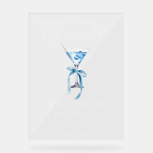 Iets Bluws voor ik Doe Martini Bruidsfeest Acryl Bord (Voorkant)