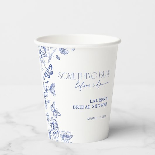 Iets Bluws voor ik Trouw Bloemige Bruidsdouche Papieren Bekers (Achterkant)