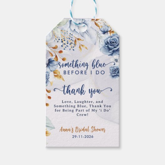 Iets Bluws voor ik trouw Bruiloftsshowers bloemen Cadeaulabel (Voorkant)