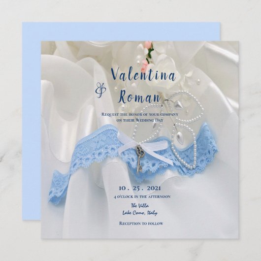 Iets geleend iets blauwe bruiloft uitnodigen kaart (Voorkant / Achterkant)