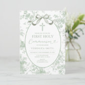 Iets groens vintage toile Eerste Heilige Communie Kaart (Staand voorkant)