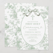 Iets groens vintage toile Eerste Heilige Communie Kaart (Voorkant / Achterkant)
