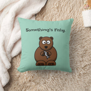 Iets is Fishy Funny Brown Beer Cartoon Kussen