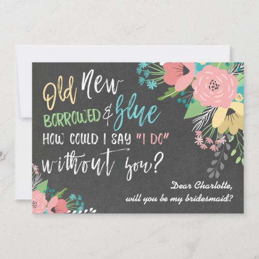 Iets Oud- en Nieuw-Floral Chalkboard Bridesmaid Kaart (Voorkant)