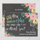 Iets Oud- en Nieuw-Floral Chalkboard Bridesmaid Kaart (Voorkant / Achterkant)