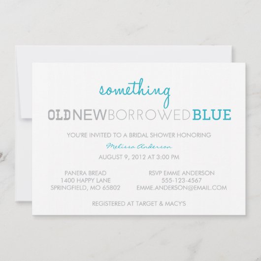 Iets Oud, Nieuw, geleend, Blauw Kaart (Voorkant)