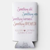 Iets oud nieuw geleend brouwsel gunst seltzer blikjeskoeler (Achterkant)