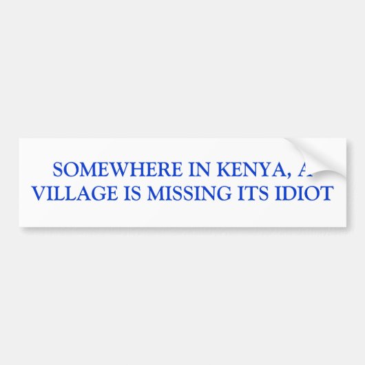 IETS WAAR IN KENIA IS EEN VILLAGE ZIJN IDIOT VERMI BUMPERSTICKER (Voorkant)