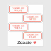 Iets wat je wilt, nodig, draag, lezen met kerst sticker (Vel)