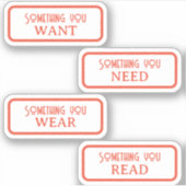 Iets wat je wilt, nodig, draag, lezen met kerst sticker (Voorkant)