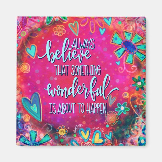 Iets wonderbaarlijks roze hartjes bloemeninspirati magneet (Voorkant)