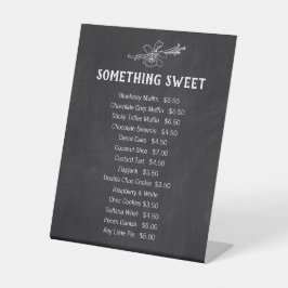 Iets zoete vanille cakes pasteien prijslijst reclamebord met voetstuk