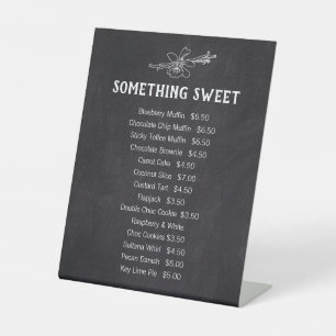 Iets zoete vanille cakes pasteien prijslijst reclamebord met voetstuk