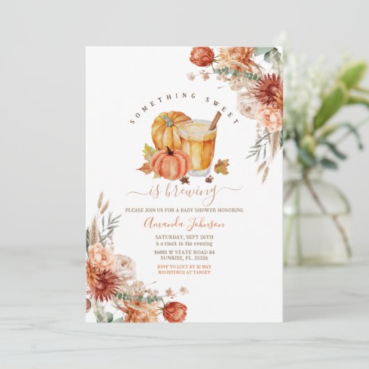 Iets zoets is brouwen bloemige Herfst Baby shower Kaart (Staand voorkant)