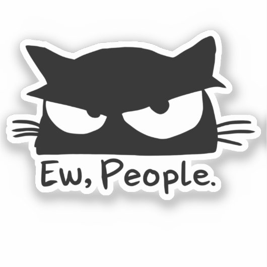 Ieuw Mensen Introvert Kat Sticker Grappige Zwarte (Voorkant)