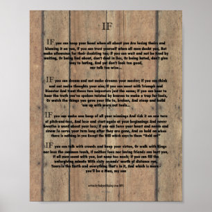 IF Citaat van Rudyard Kipling 1895 op Barn Wood Poster