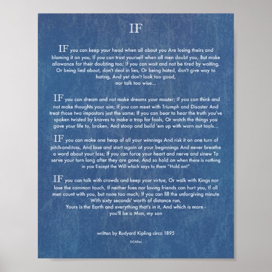 IF Citaat van Rudyard Kipling 1895 over Denim Poster (Voorkant)