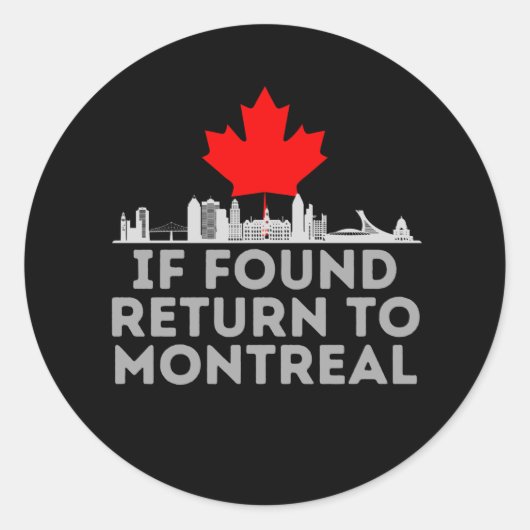 If Found Return To Montreal - City Skyline Ronde Sticker (Voorkant)