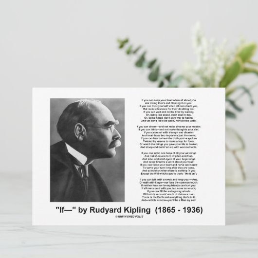 "If—" gedicht door Rudyard Kipling nodigt uit Kaart (Staand voorkant)