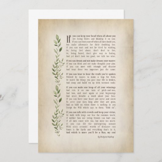 IF, Geïnspireerd gedicht van Rudyard Kipling Kaart (Voorkant / Achterkant)