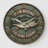 If I'm Missing I've Gone Fishing Fisherman Gift Grote Klok (Voorkant)